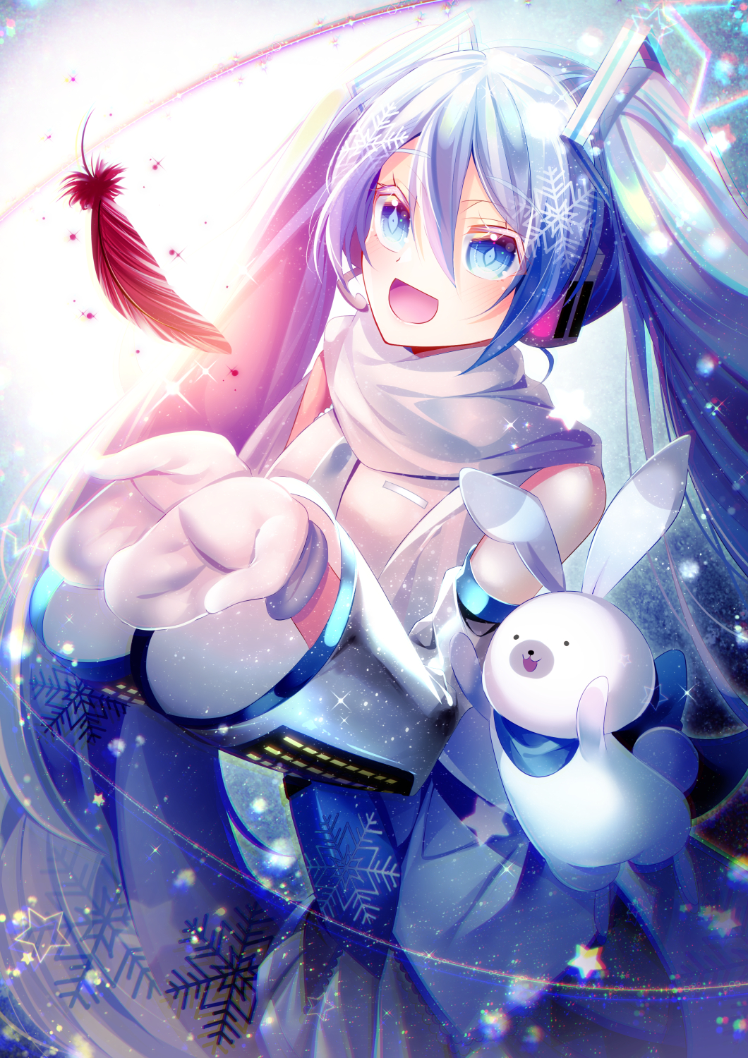 1girl, 1other, animal_ears, aqua_eyes, aqua_hair, aqua_necktie, blush, detached_sleeves