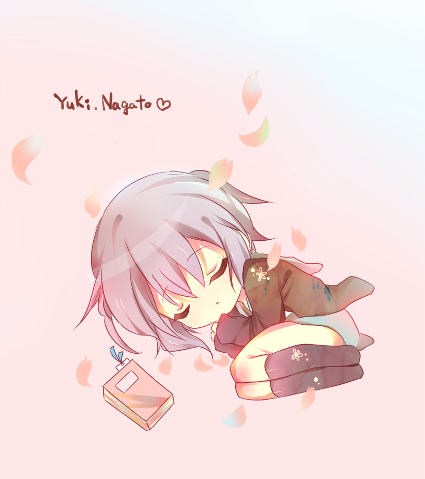 cardigan, chibi, closed_eyes, eyes_closed, grey_hair, nagato_yuki, school_uniform, shiroto