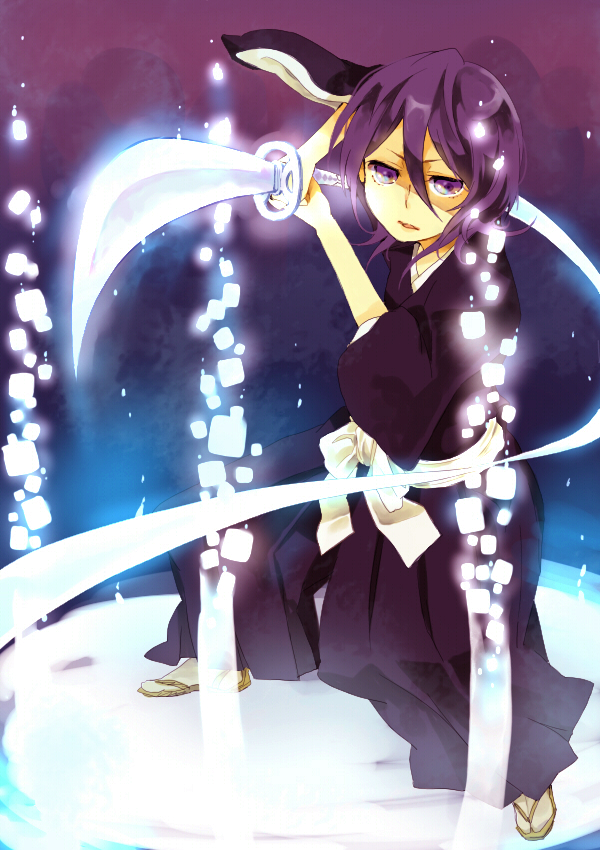 hair_between_eyes, japanese_clothes, kimono, kotoma, kuchiki_rukia, purple_eyes, purple_hair, shikai