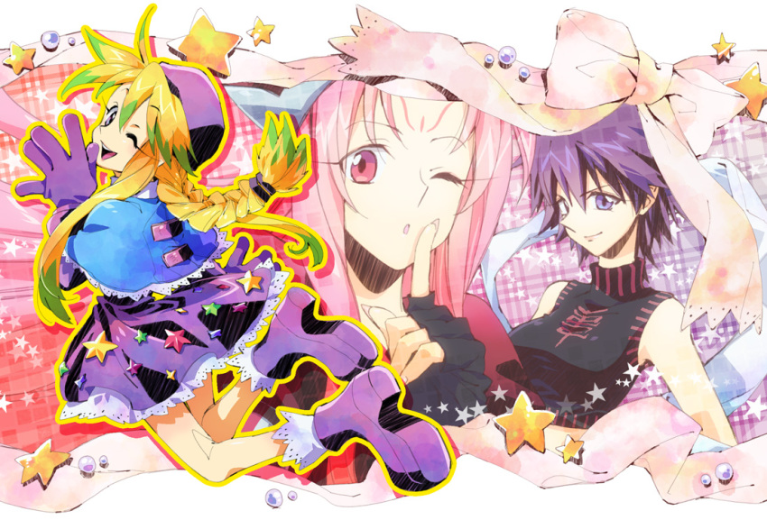 braid, houshin_engi, ko_kibi, long_hair, ou_kijin, pink_eyes, pink_hair, purple_eyes, purple_hair, rim1010, short_hair, so_dakki, violet_eyes