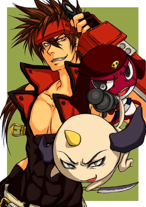 angry, black_eyes, blue_eyes, brown_hair, creature, crossover, dai_mahou_touge, dog