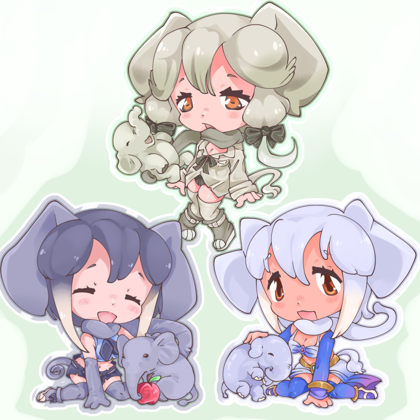 african_elephant_(kemono_friends), african_forest_elephant_(kemono_friends), animal_ears, chibi, elephant, indian_elephant_(kemono_friends), kemono_friends, scarf