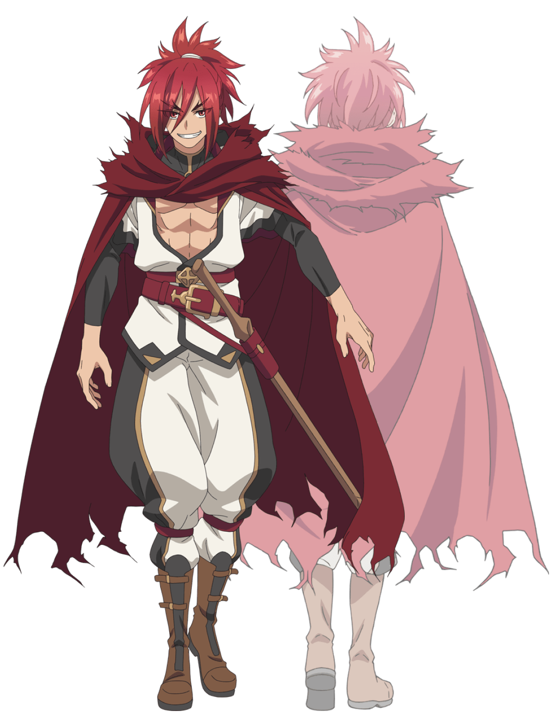 2girls, abs, anime_coloring, back, belt, black_shirt, bokken, boots