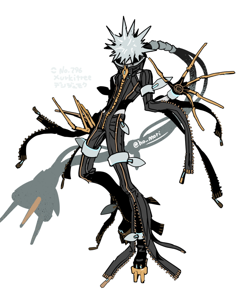 1boy, absurdres, black_boots, black_gloves, black_jumpsuit, boots, character_name, clothing_cutout