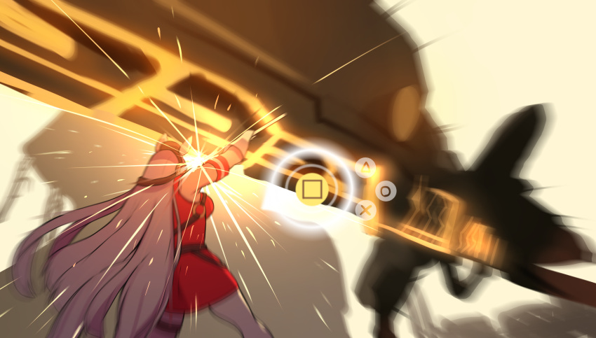 1girl, animal_ears, arms_up, blurry, commentary, dress, english_commentary, gold_ship_(umamusume)