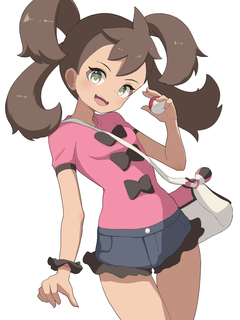 1girl, bag, black_bow, blush, bow, breasts, brown_hair, commentary