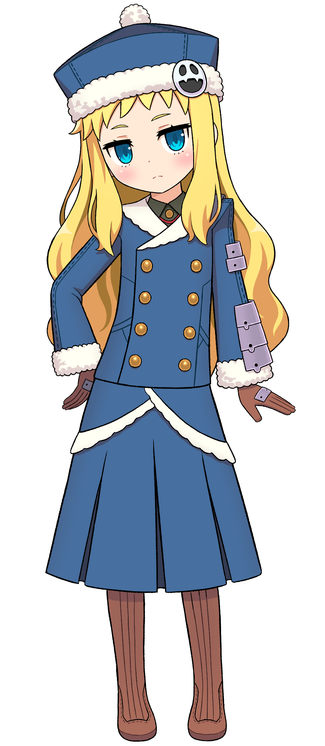 1girl, absurdres, ami_(ammy33), blonde_hair, blue_dress, blue_eyes, blush, boots