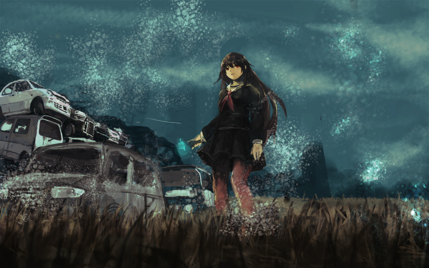 bad_id, black_hair, car, junk, long_hair, motor_vehicle, night, original