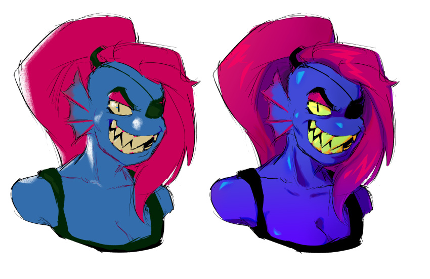 1girl, 2020, 2d, anthro, black_eyepatch, black_tank_top, blue_background, blue_skin