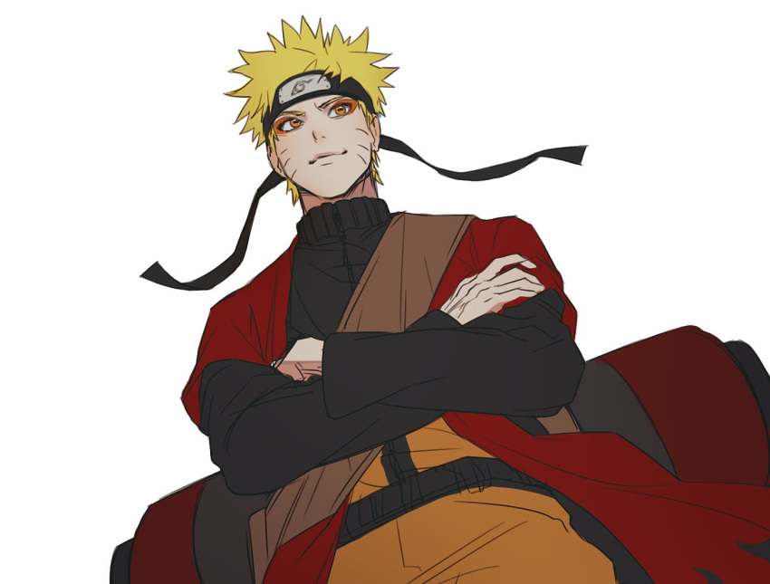 1boy, black_sleeves, blonde_hair, closed_mouth, commentary_request, cowboy_shot, crossed_arms, eyeliner