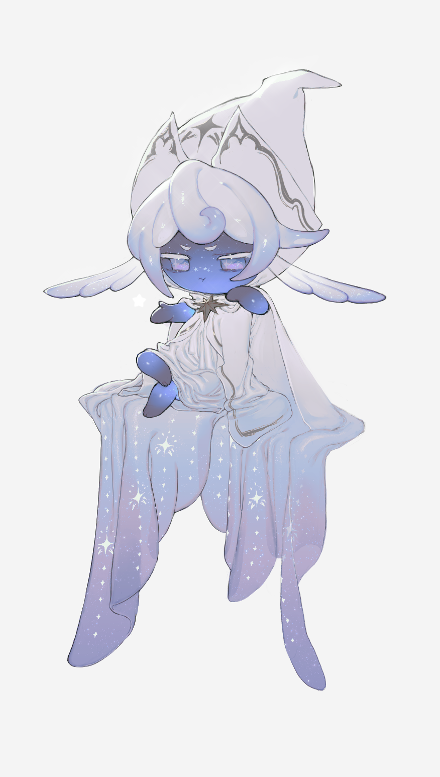 1boy, :t, annoyed, blue_skin, bow, bowtie, brooch, chigda_(infinity_nikki)