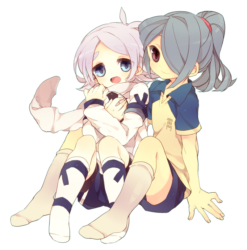ball, bike_shorts, blue_eyes, blue_hair, chiku-wa, footwear, fubuki_shirou, hair_over_one_eye