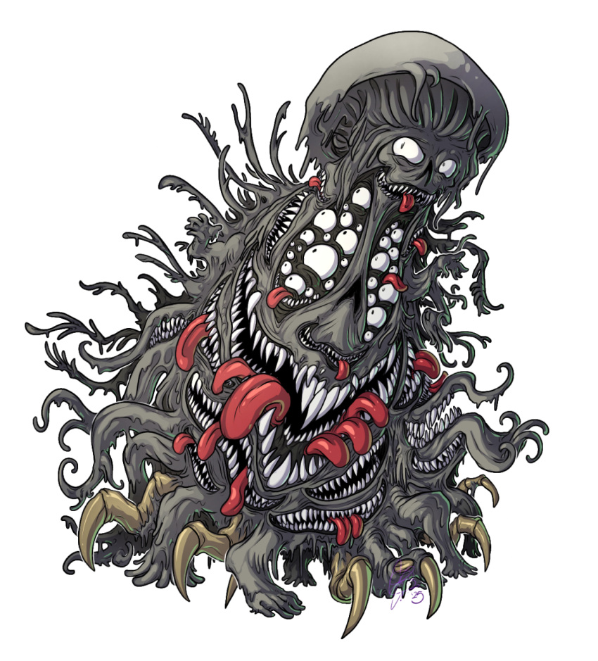 1other, claws, english_commentary, extra_eyes, extra_legs, extra_mouth, extra_tongue, godslush