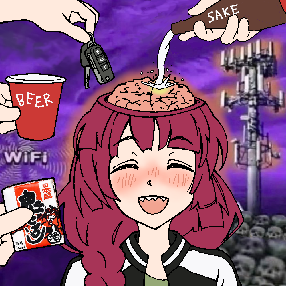 1girl, 4others, alcohol, alcohol_carton, beer, black_jacket, blush, bocchi_the_rock!