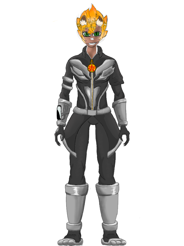 armor, black_suit, blonde_hair, findan, green_eyes, grey_armor, non-web_source, original