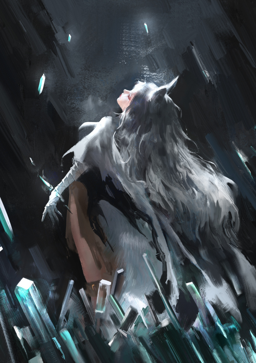 1girl, absurdres, bandaged_arm, bandages, black_cloak, black_hair, chinese_commentary, cloak