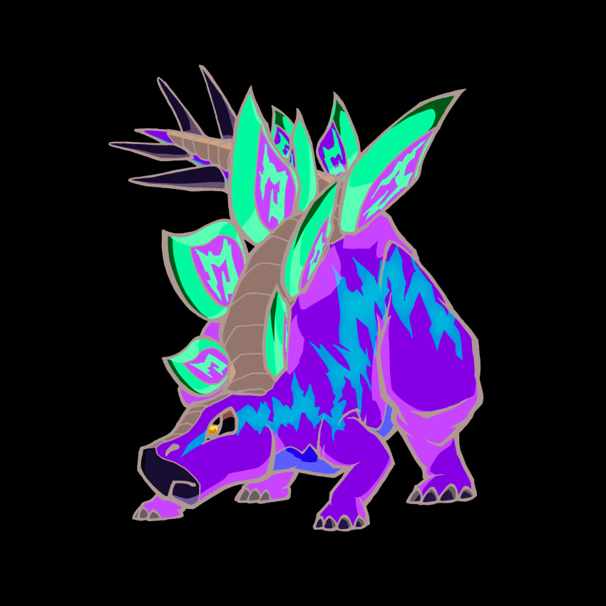 absurdres, artist_request, blue_eyes, colored_skin, dinosaur, fossil_fighters, full_body, green_skin, highres, no_humans, official_art, simple_background, solo, stego_(fossil_fighters), stegosaurus, vivosaur, white_background