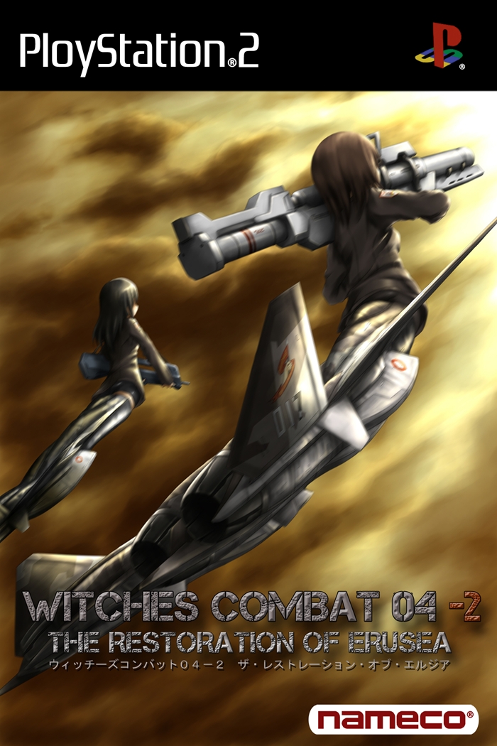 2girls, ace_combat, ace_combat_04, airplane, brand_name_imitation, brand_name_parody, brown_hair, cloud