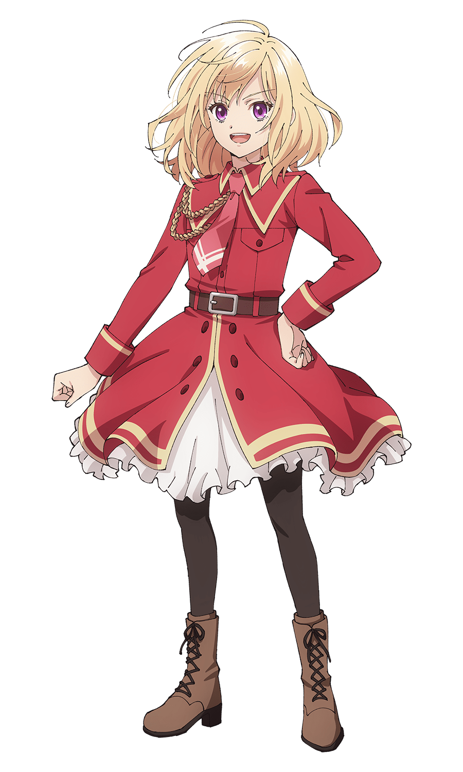 1girl, ahoge, anime_coloring, belt, black_pantyhose, blonde_hair, boots, brown_belt
