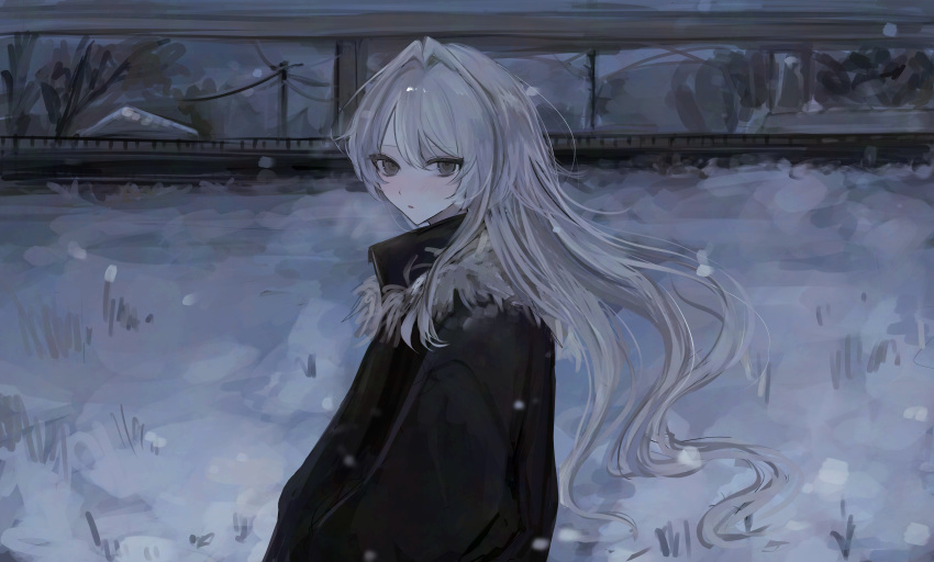 1girl, absurdres, black_eyes, black_jacket, blush, breath, cold, collared_jacket