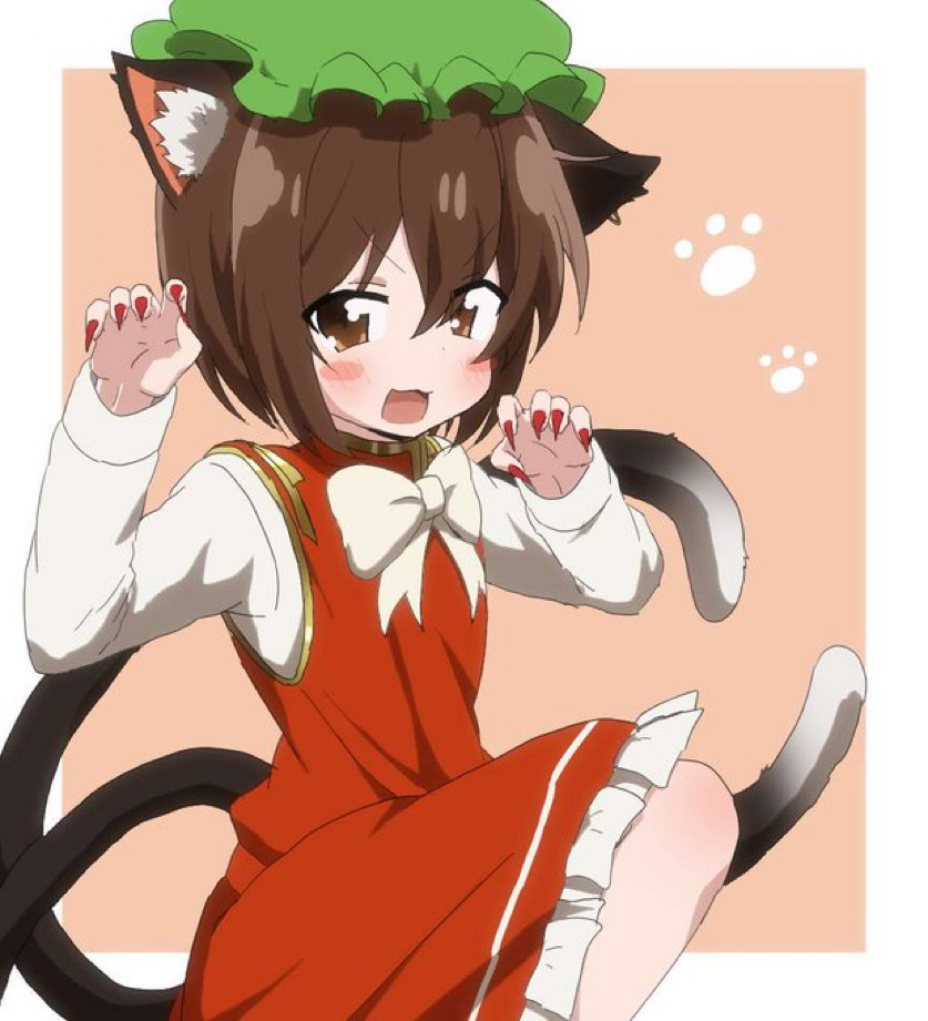 1girl, :3, :d, animal_ear_fluff, animal_ears, blush_stickers, border, bow