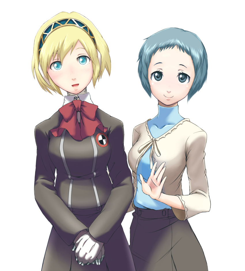 aegis, alternate_costume, android, aqua_hair, blonde_hair, blue_eyes, bow, gohandesu_yo