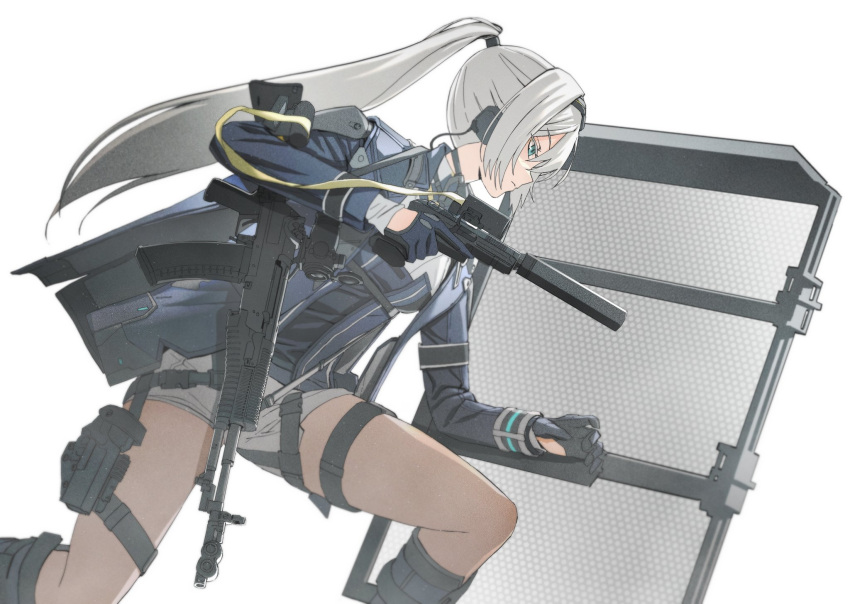 1girl, alva_(girls'_frontline_2), an-94_(girls'_frontline), black_capelet, black_gloves, blue_eyes, capelet, closed_mouth