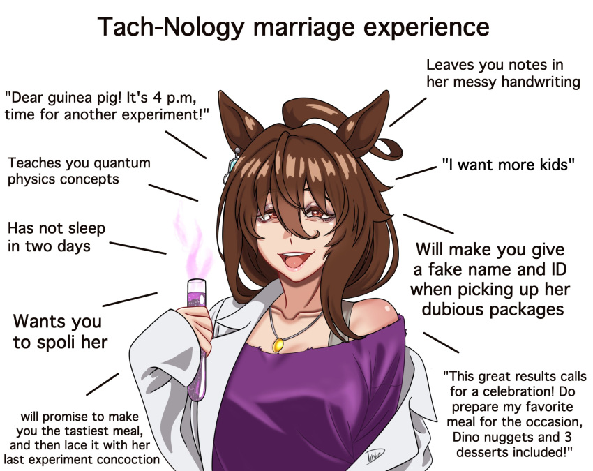 1girl, aged_up, agnes_tachyon_(umamusume), ahoge, animal_ears, breasts, brown_hair, collarbone