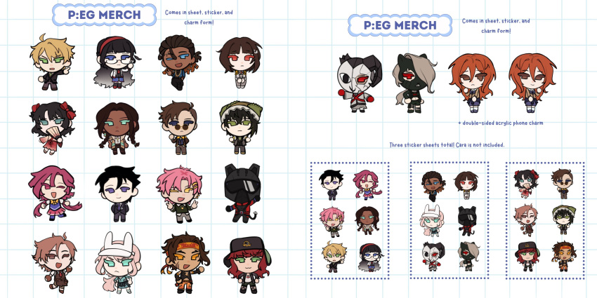 absurdres, cassidy_amber, damon_maitsu, desmond_hall, diana_venicia, eloise_taulner, eva_tsunaka, grace_madison, grid, grid_background, highres, ingrid_grimwall, jean_delamer, jett_dawson, kai_monteago_(project:_eden's_garden), kayura_toshiko, mara_(project:_eden's_garden), mark_berskii, merchandise, project:_eden's_garden, tozu_(project:_eden's_garden), tunewbsketches, ulysses_wilhelm, wenona_(project:_eden's_garden), wolfgang_akire