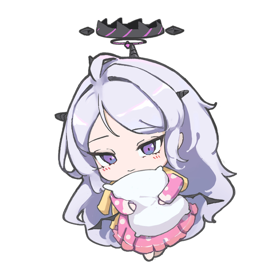 1girl, ahoge, black_halo, blue_archive, chibi, deformed, full_body, halo