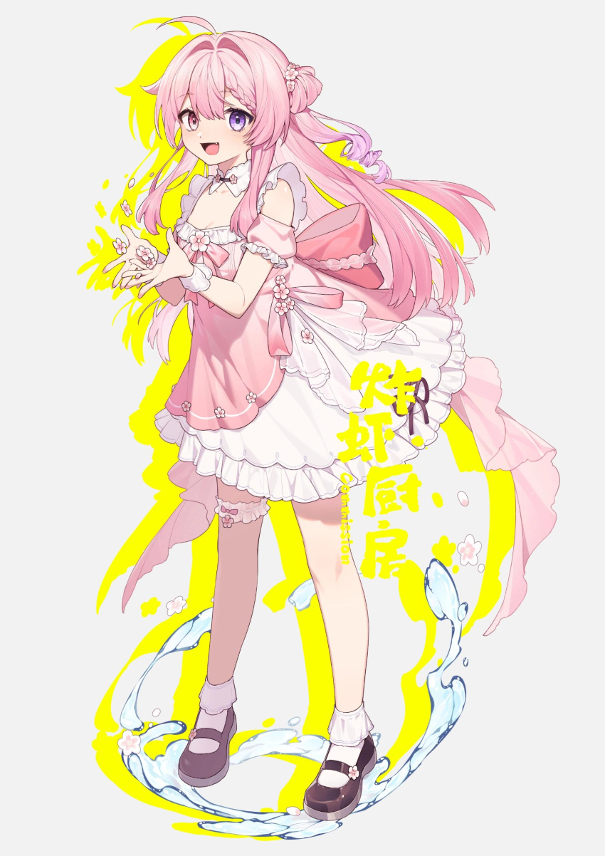 1girl, absurdres, ahoge, bow, braid, dress, ebifurai_(15121299912), frilled_dress