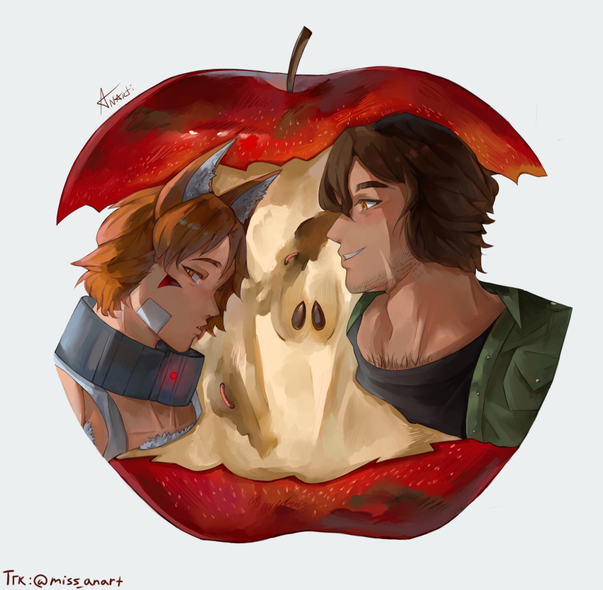 apple, boyfriend_to_death, brown_hair, fox_boy, fox_ears, hairy_chest, red_hair, ren_hana_(boyfriend_to_death)