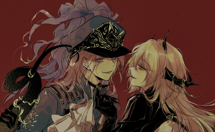 2girls, :p, ascot, augustus_(path_to_nowhere), black_choker, black_gloves, blonde_hair, blue_eyes