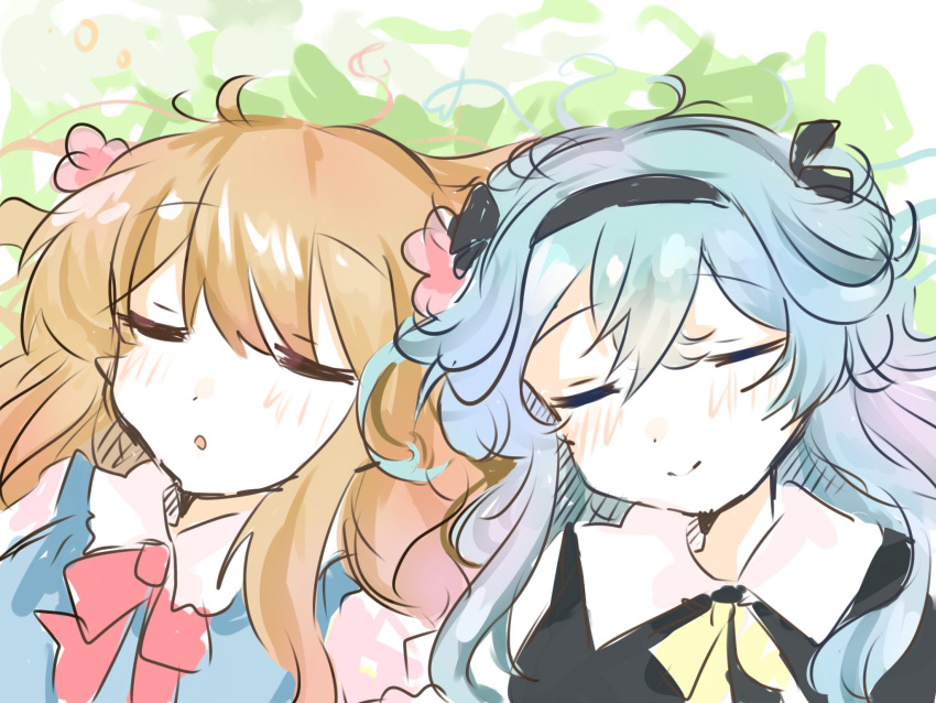 2girls, ahoge, alternate_costume, alternate_height, aqua_hair, aqua_vest, bad_id, bad_twitter_id