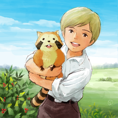 1boy, animal, araiguma_rascal, belt, black_belt, black_eyes, blonde_hair, blue_sky