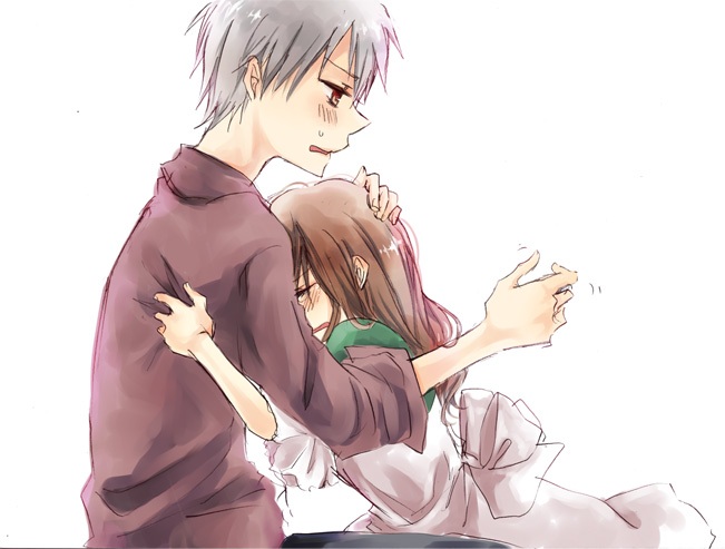 aimu, axis_powers_hetalia, brown_hair, closed_eyes, eyes_closed, hachi_(aimu), hug, hungary_(hetalia)