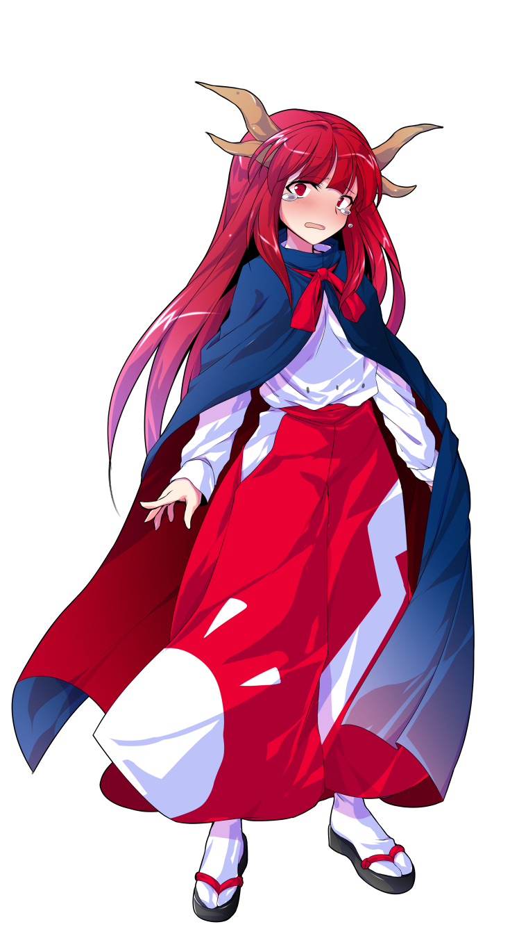 1girl, alphes_(style), black_sandals, blue_cape, blush, cape, commentary_request, dairi