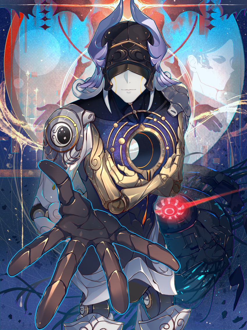 1boy, aqueasirius, chinese_commentary, commentary_request, covered_eyes, cowboy_shot, facing_viewer, helmet