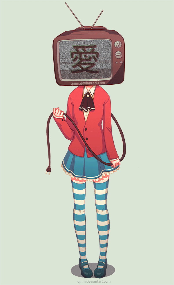 1girl, ai_(kanji), animated, animated_gif, ascot, cable, chinese_text, crt
