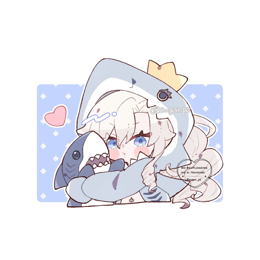 1girl, animal_costume, animal_hood, artist_name, blue_eyes, chibi, crown, fate/grand_order