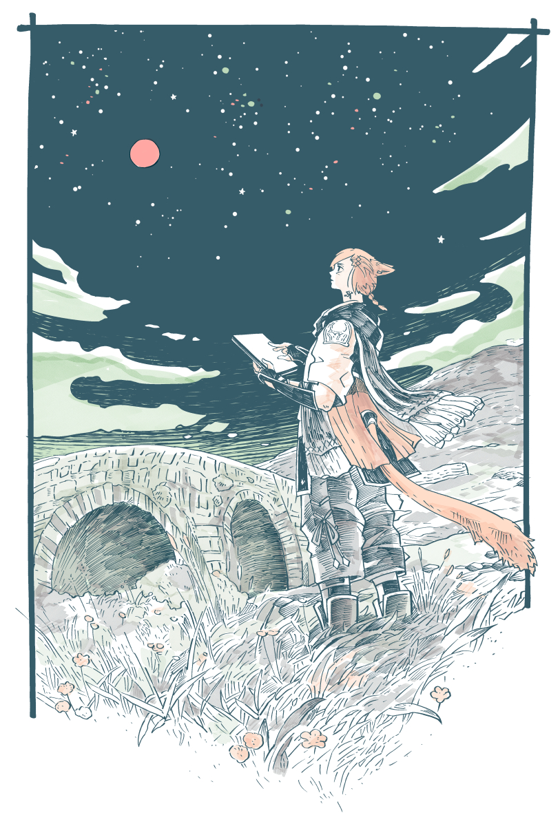 1boy, animal_ears, archon_mark, black_pants, black_scarf, book, border, bracer