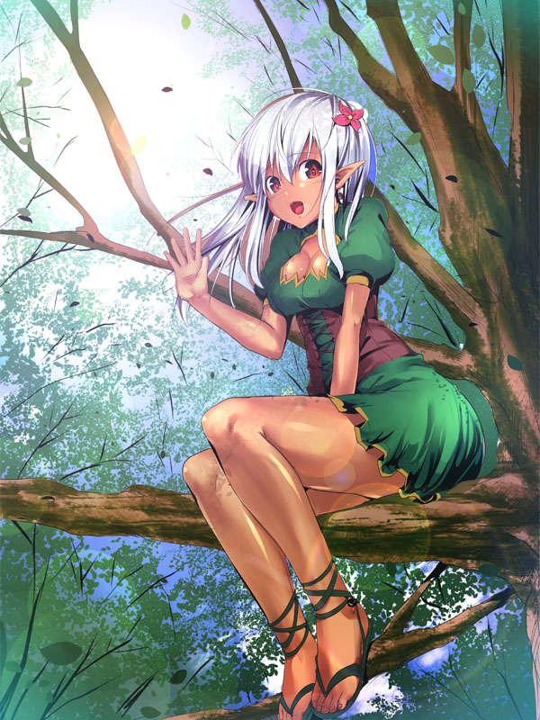 :d, ajishio, ankle_lace-up, breasts, cleavage, cleavage_cutout, cross-laced_footwear, dark_skin