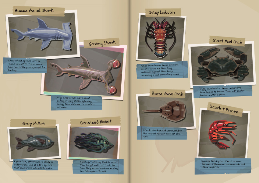 absurdres, animal_focus, book, crab, dredge_(video_game), english_text, eyeball, fantasy