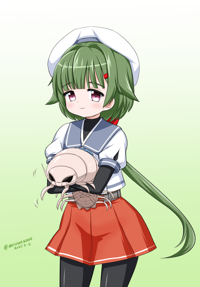 1girl, animal, black_pantyhose, blue_sailor_collar, bug, character_request, dated, giant_isopod