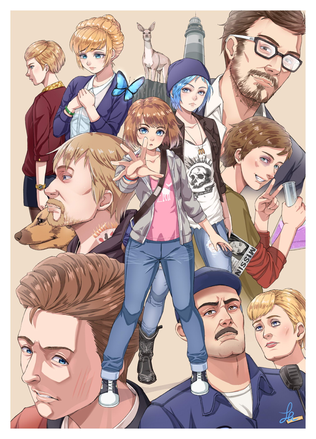 5boys, 5girls, :o, baseball_cap, beanie, beard, black-framed_eyewear, black_boots