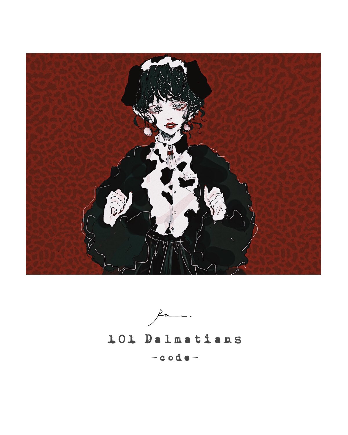 101_dalmatians, 1girl, animal_ears, black_hair, character_request, coat, dog_ears, dog_girl