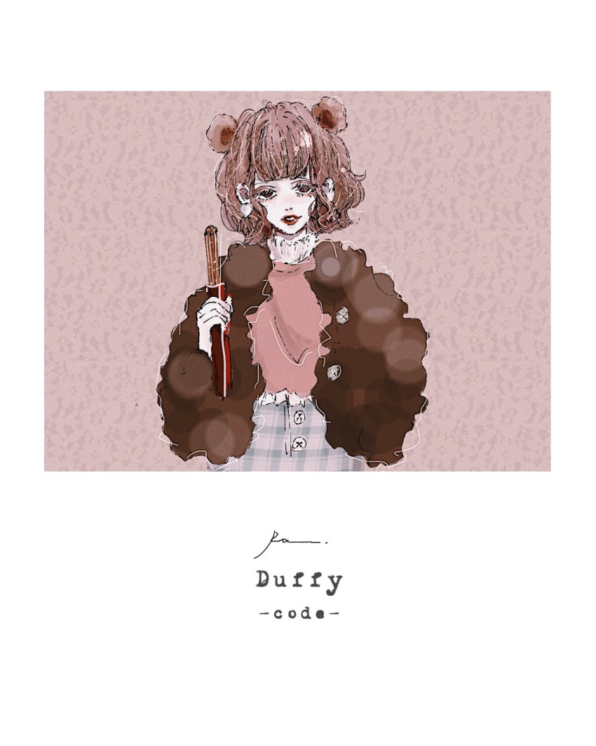 1girl, animal_ears, animification, bear, bear_boy, bear_girl, brown_eyes, brown_hair, duffy_and_friends, duffy_the_disney_bear, highres, humanization, long_sleeves, looking_at_viewer, sexygirl_jp, shirt, smile, solo, standing