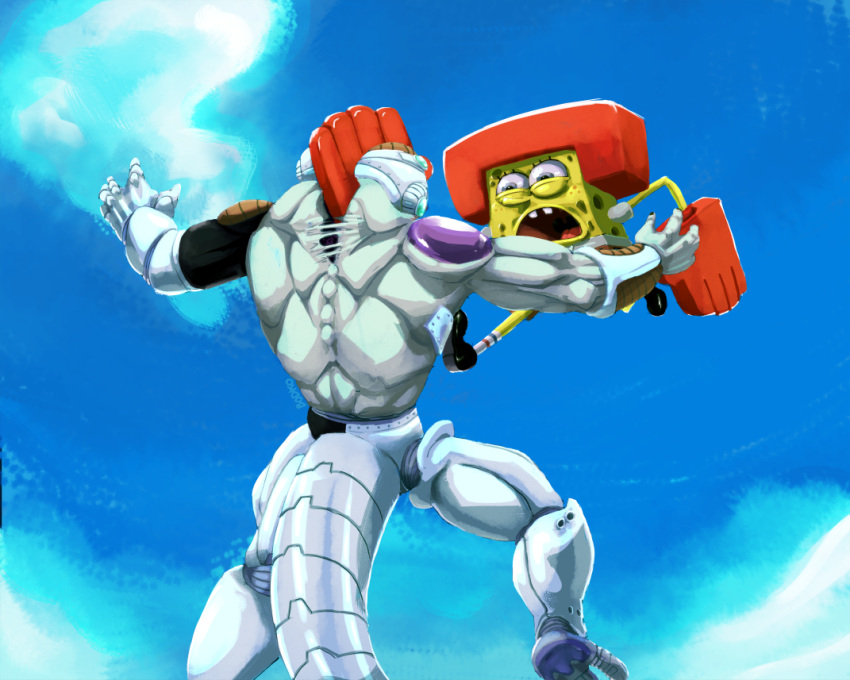 2boys, attack, blue_sky, bodko_(comradebodko), chop, crossover, cyborg, death