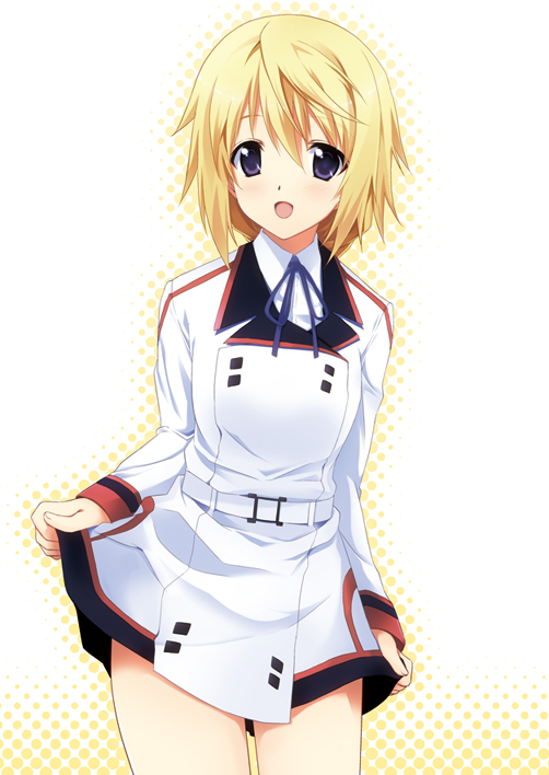 charlotte_dunois, infinite_stratos, long_hair, purple_eyes, skirt, skirt_lift, solo, uniform