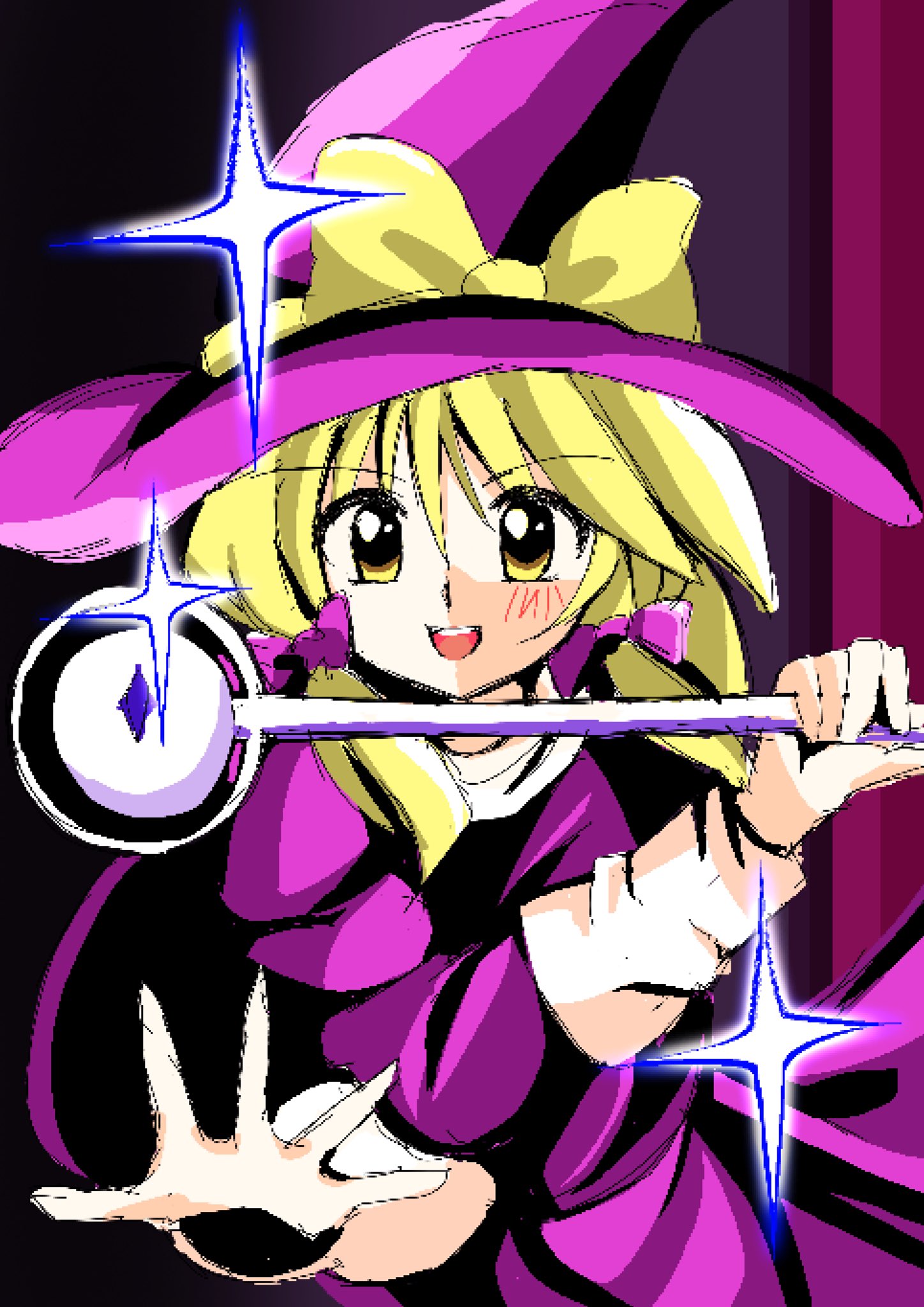 blonde_hair, bow, dress, four-pointed_star, gloves, hat, hat_bow, highres